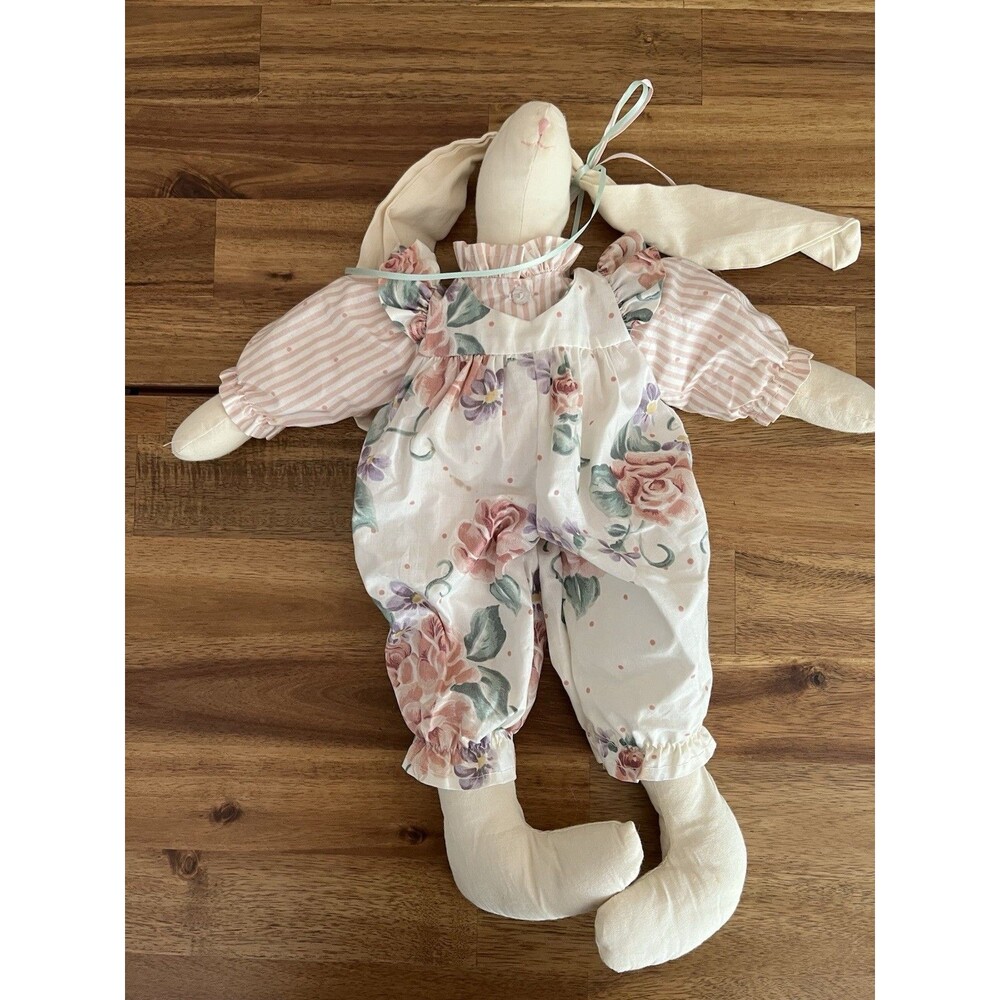 R.C. Large Stuffed Rabbit Animal White Pink for Craft Decorating Vintage 1980s
